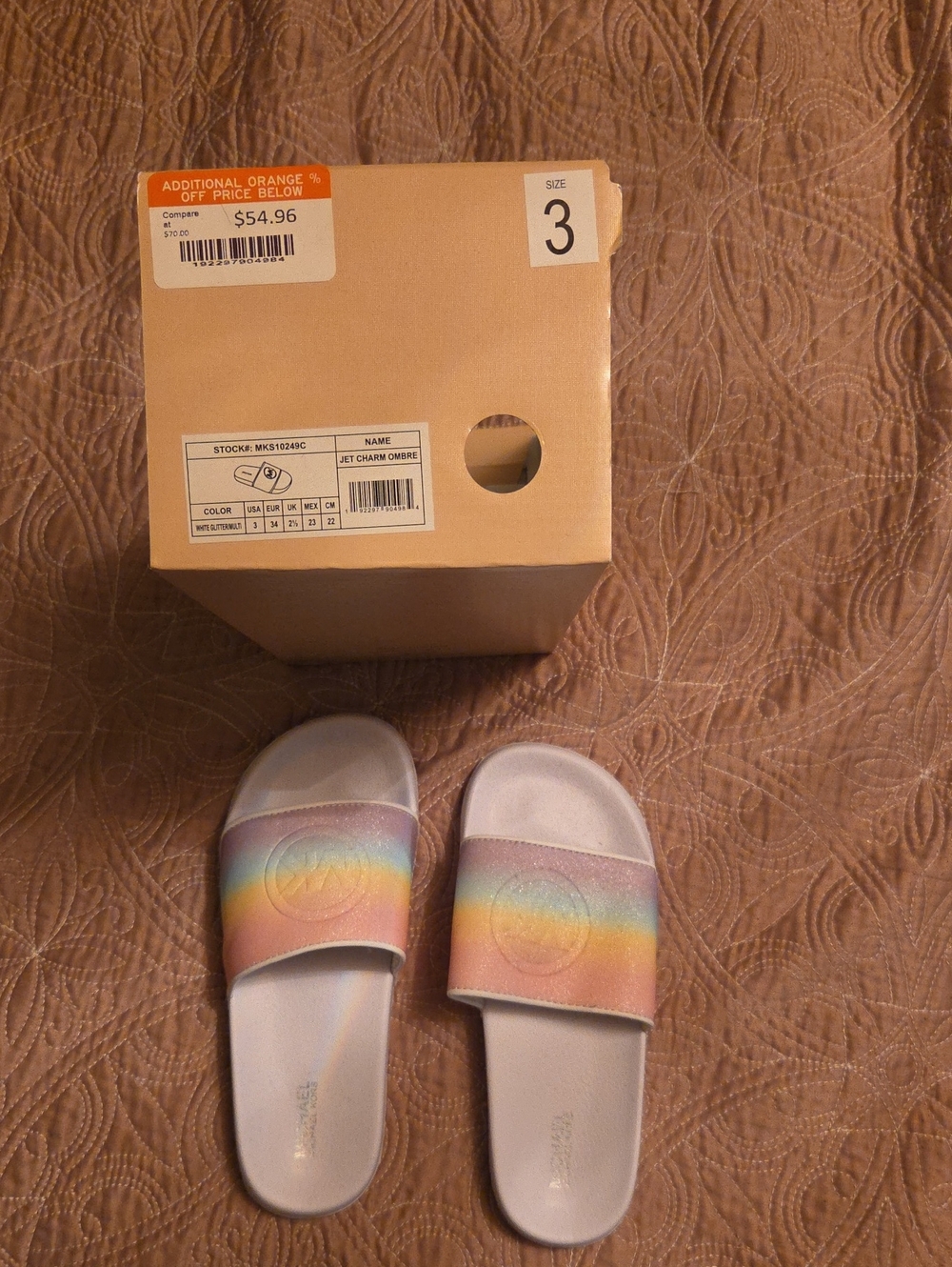Michael Kors Girls Pastel Rainbow Slide Sandals - White Soles
